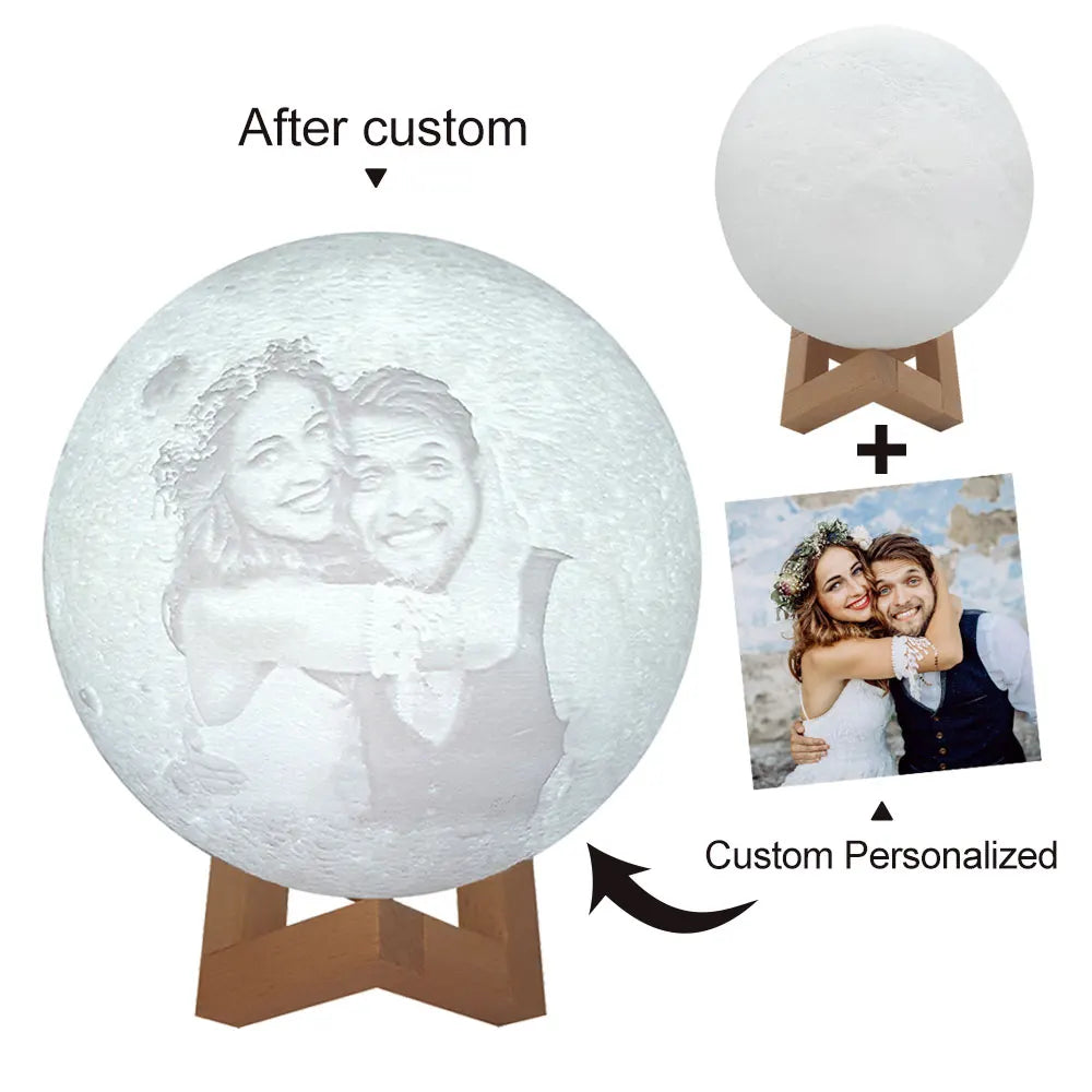 Personalized 3D Printed Moon Lamp with Photo & Text – Custom Night Light Gift for Birthday, Valentine’s, Mother’s Day