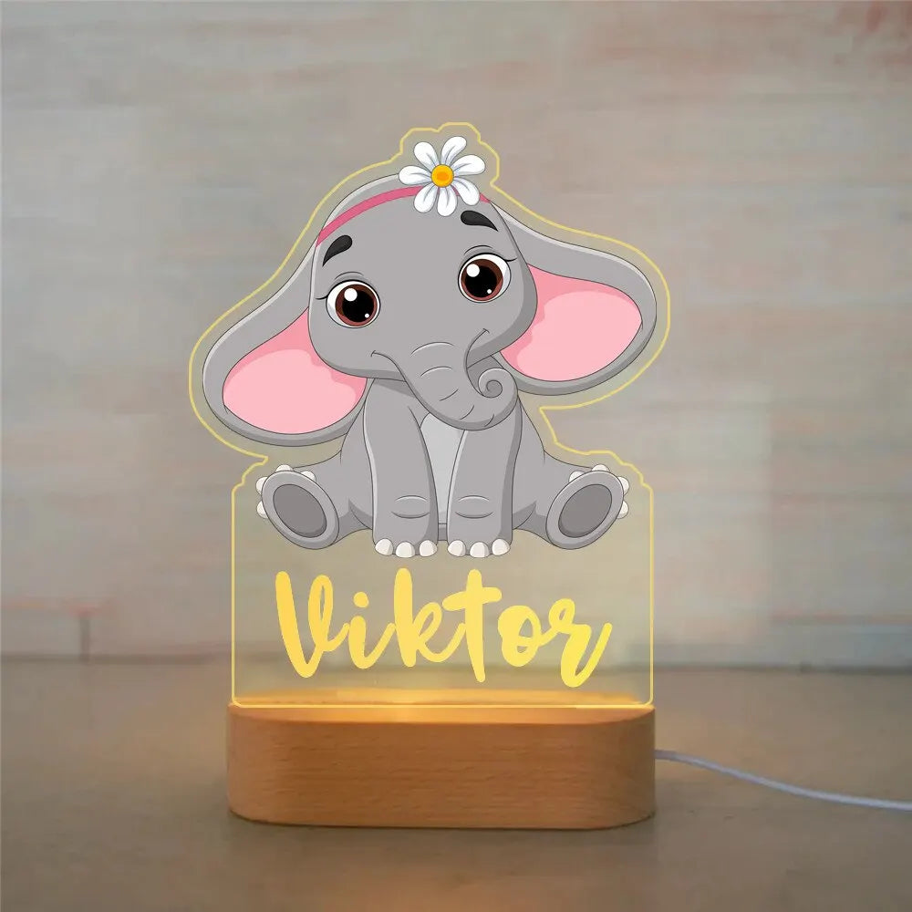 Personalized Children’s Animal-Themed Night Light – Custom Name Acrylic Lamp, Baby Bedroom Decor, Gift for Birthday or Christmas