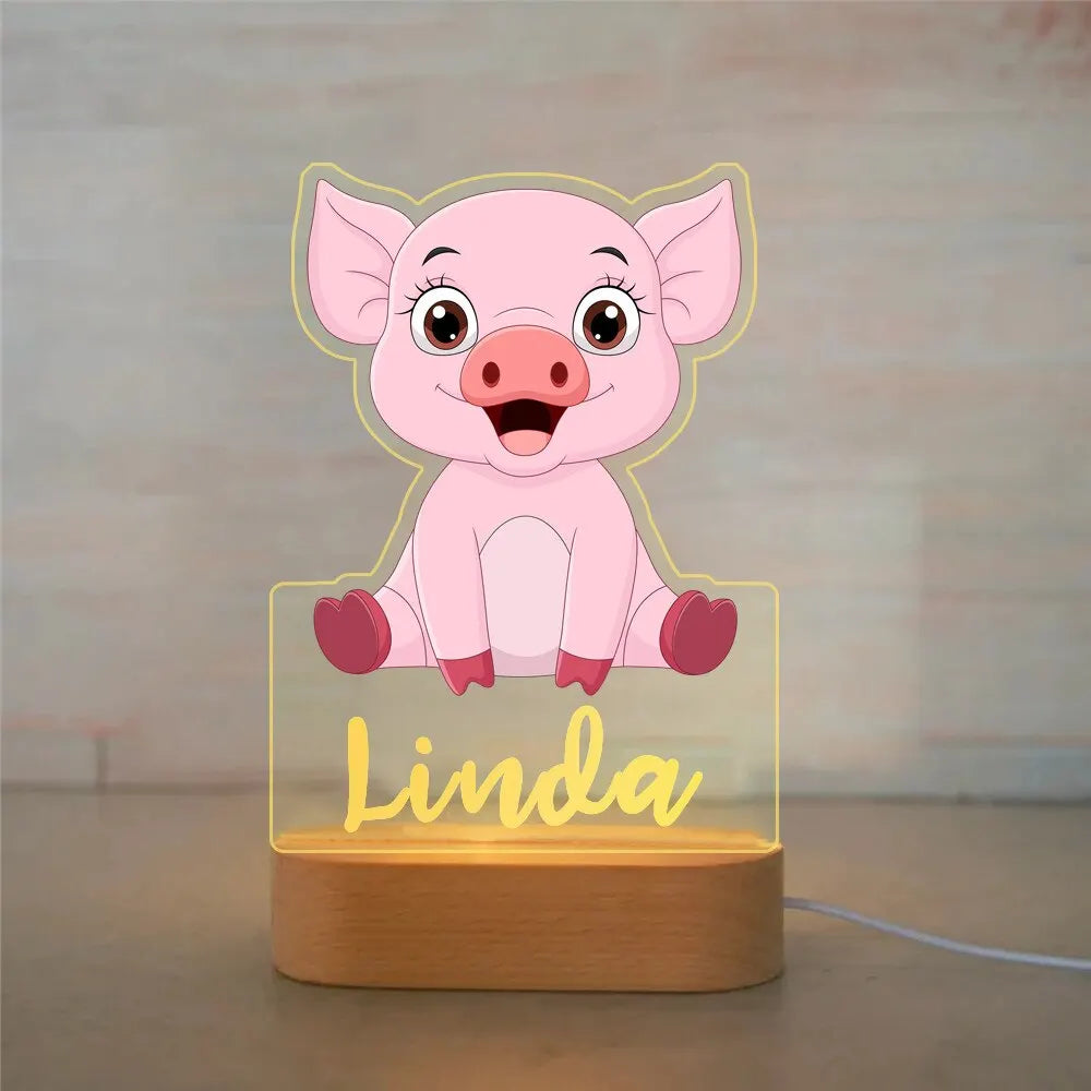Personalized Children’s Animal-Themed Night Light – Custom Name Acrylic Lamp, Baby Bedroom Decor, Gift for Birthday or Christmas