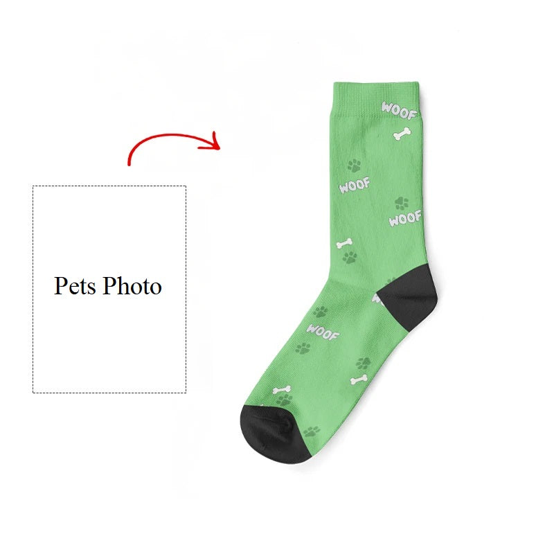 1 Pair Of Custom Pet Dog Photo Face Socks "Woof" "Bones"