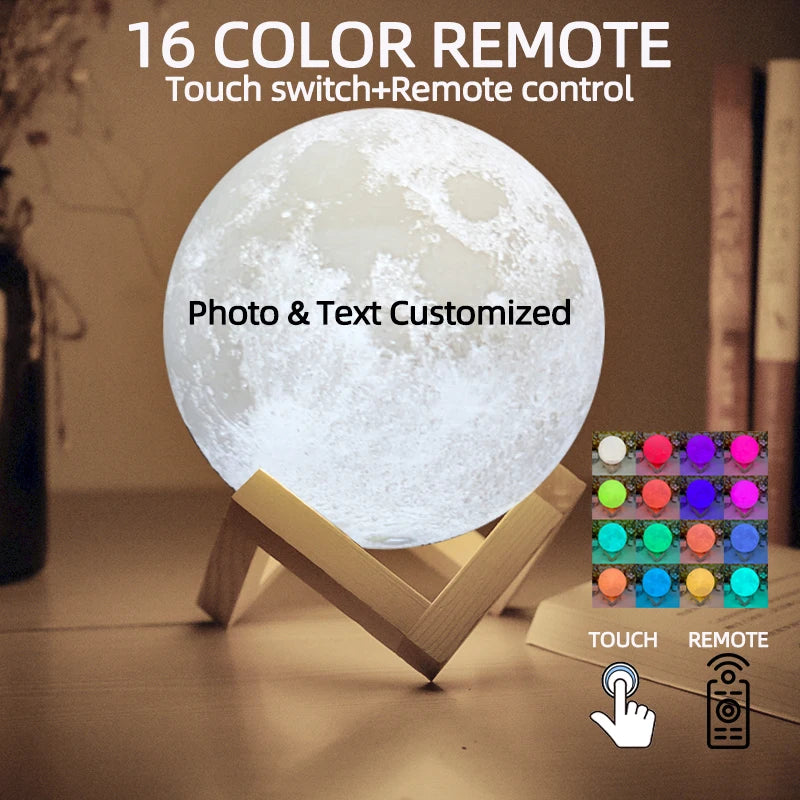 Personalized 3D Printed Moon Lamp with Photo & Text – Custom Night Light Gift for Birthday, Valentine’s, Mother’s Day