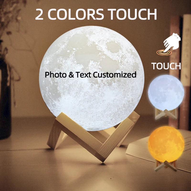 Personalized 3D Printed Moon Lamp with Photo & Text – Custom Night Light Gift for Birthday, Valentine’s, Mother’s Day