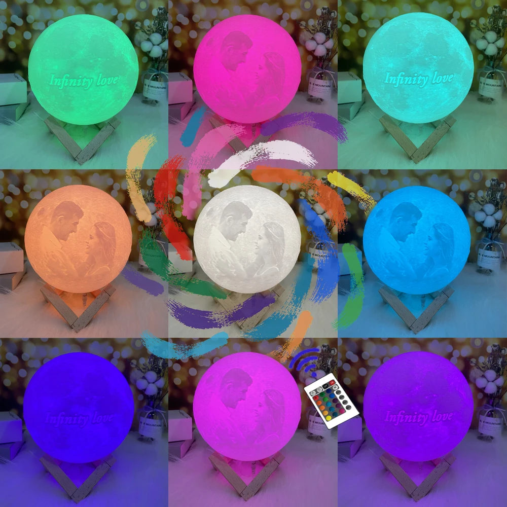 Personalized 3D Printed Moon Lamp with Photo & Text – Custom Night Light Gift for Birthday, Valentine’s, Mother’s Day