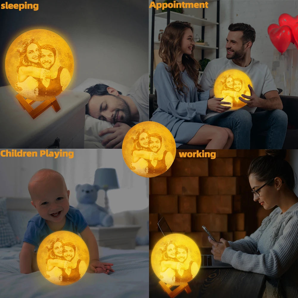 Personalized 3D Printed Moon Lamp with Photo & Text – Custom Night Light Gift for Birthday, Valentine’s, Mother’s Day