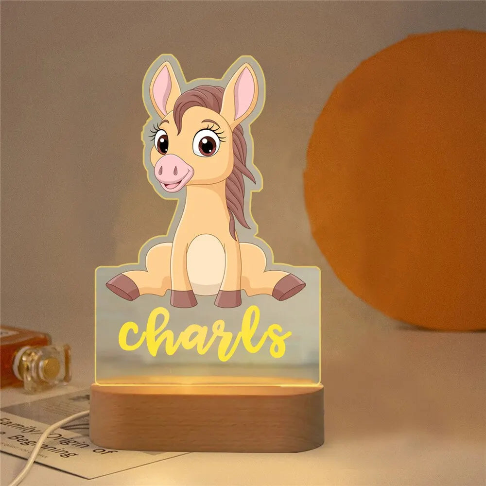 Personalized Children’s Animal-Themed Night Light – Custom Name Acrylic Lamp, Baby Bedroom Decor, Gift for Birthday or Christmas