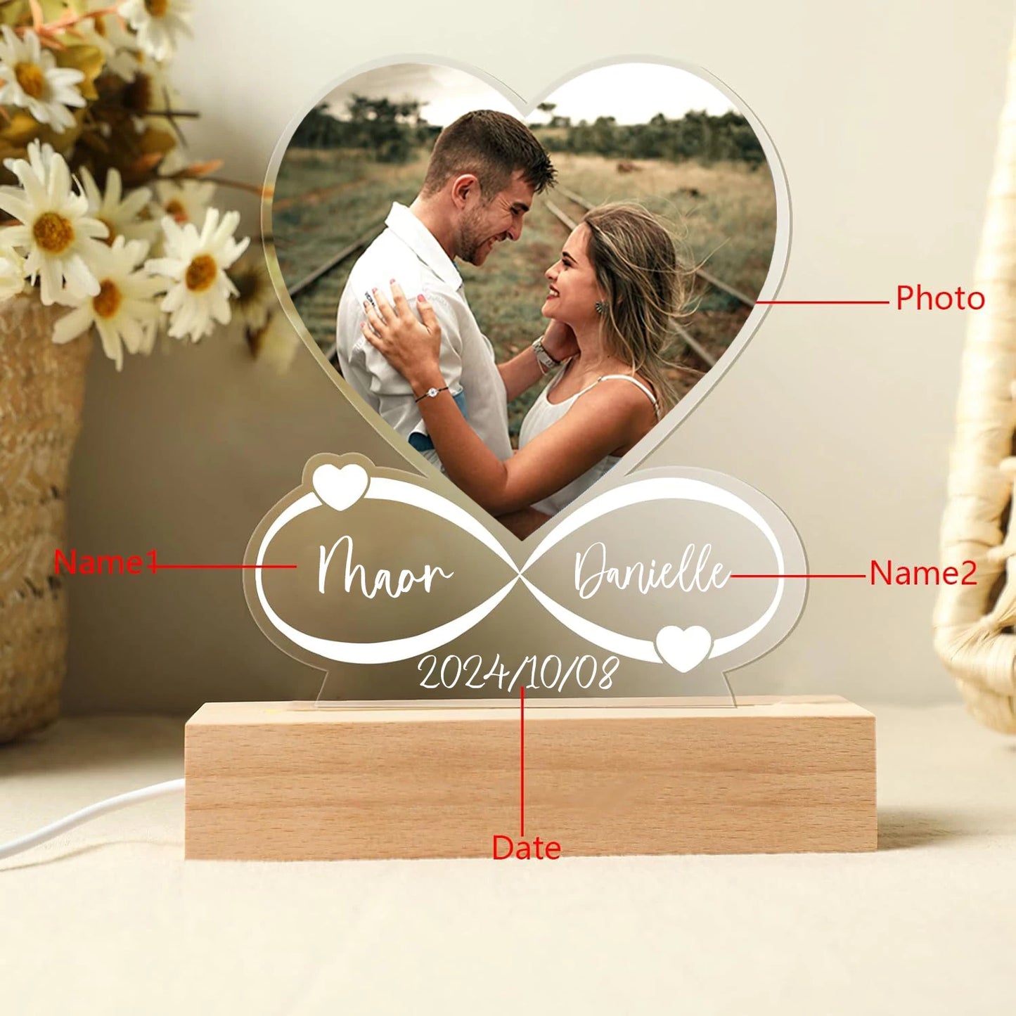 Personalized Heart-Shaped Acrylic LED Light – Custom Photo Love Plaque, Anniversary & Valentine’s Gift for Couples, Him or Her