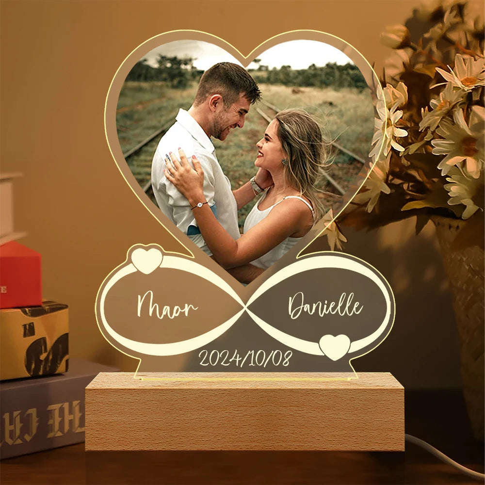 Personalized Heart-Shaped Acrylic LED Light – Custom Photo Love Plaque, Anniversary & Valentine’s Gift for Couples, Him or Her