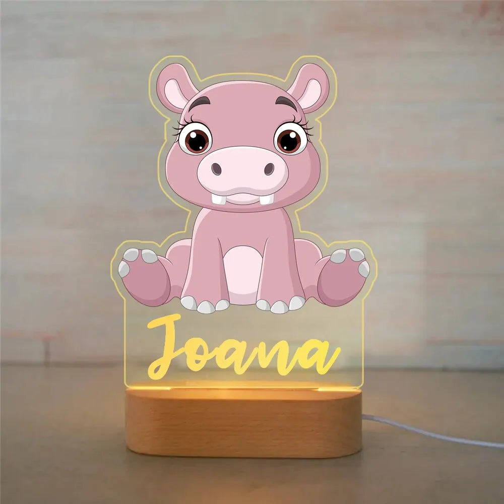 Personalized Children’s Animal-Themed Night Light – Custom Name Acrylic Lamp, Baby Bedroom Decor, Gift for Birthday or Christmas