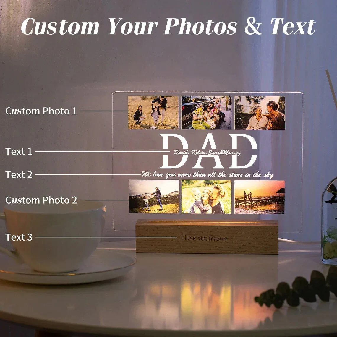 Personalized LED Acrylic Night Light – Custom Photo & Text 3D Lamp, Gift for Mom, Dad, Family, Love, Birthday, Christmas