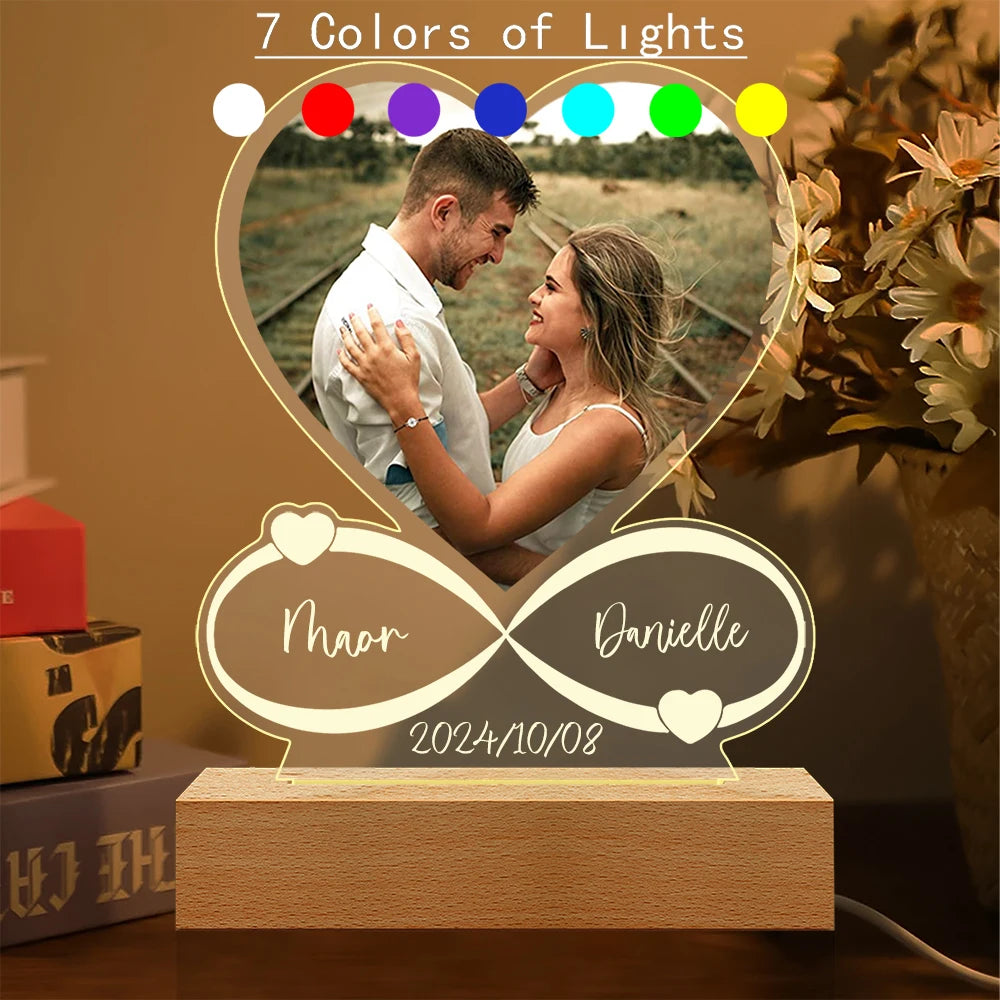 Personalized Heart-Shaped Acrylic LED Light – Custom Photo Love Plaque, Anniversary & Valentine’s Gift for Couples, Him or Her