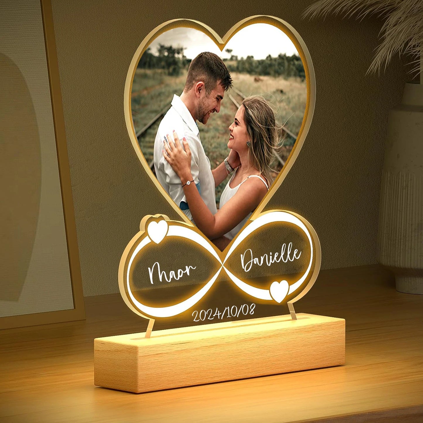 Personalized Heart-Shaped Acrylic LED Light – Custom Photo Love Plaque, Anniversary & Valentine’s Gift for Couples, Him or Her