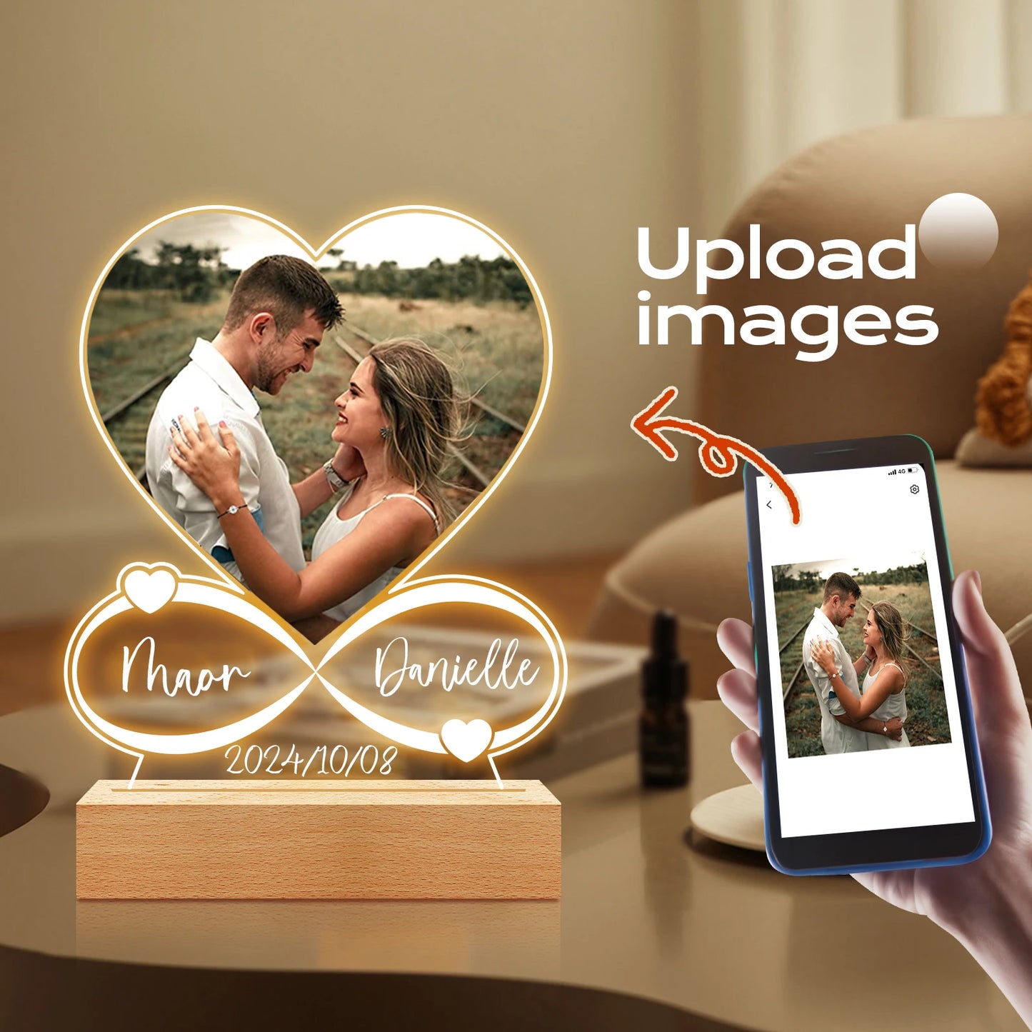 Personalized Heart-Shaped Acrylic LED Light – Custom Photo Love Plaque, Anniversary & Valentine’s Gift for Couples, Him or Her